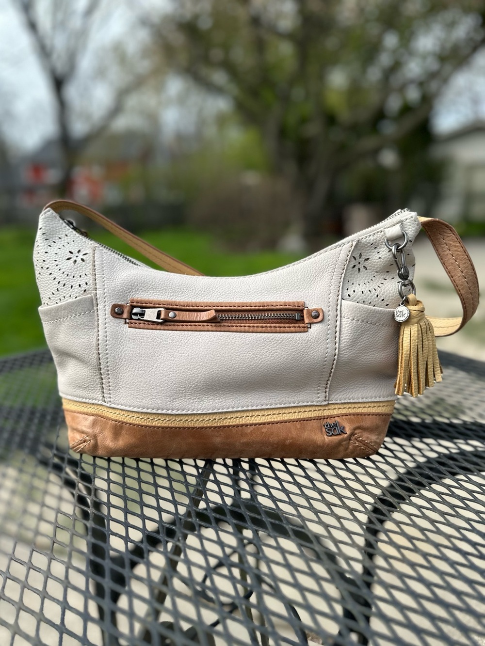 The Sak Kendra Leather Two-Tone Hobo Bag in Cream and Tan